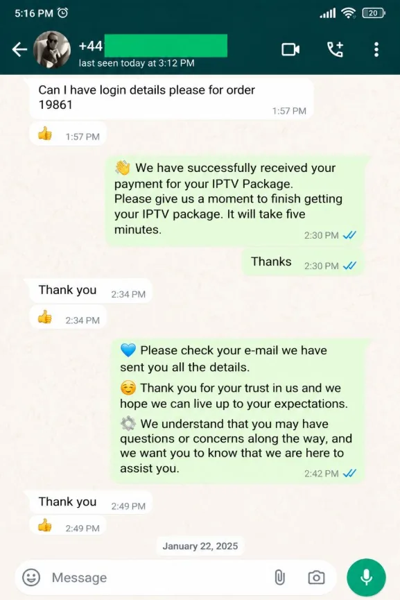 WhatsApp review from a NeoCasterTV customer