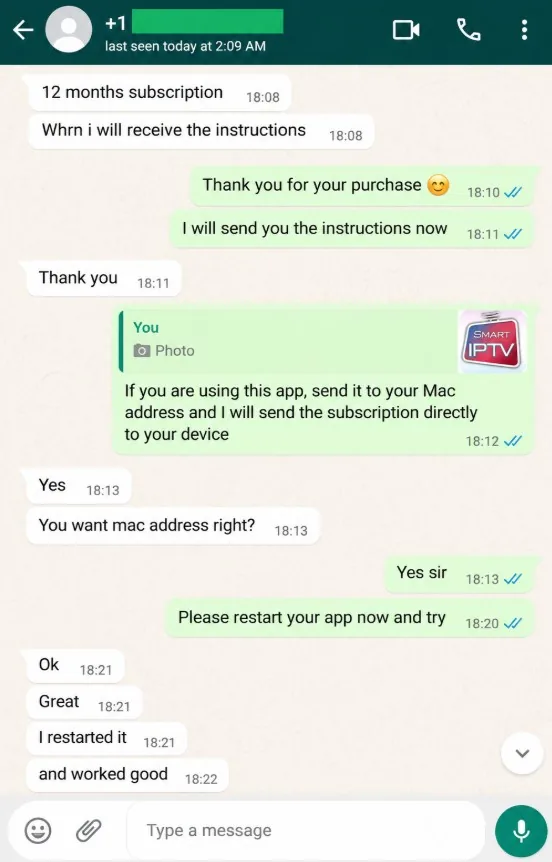 WhatsApp review from a NeoCasterTV customer
